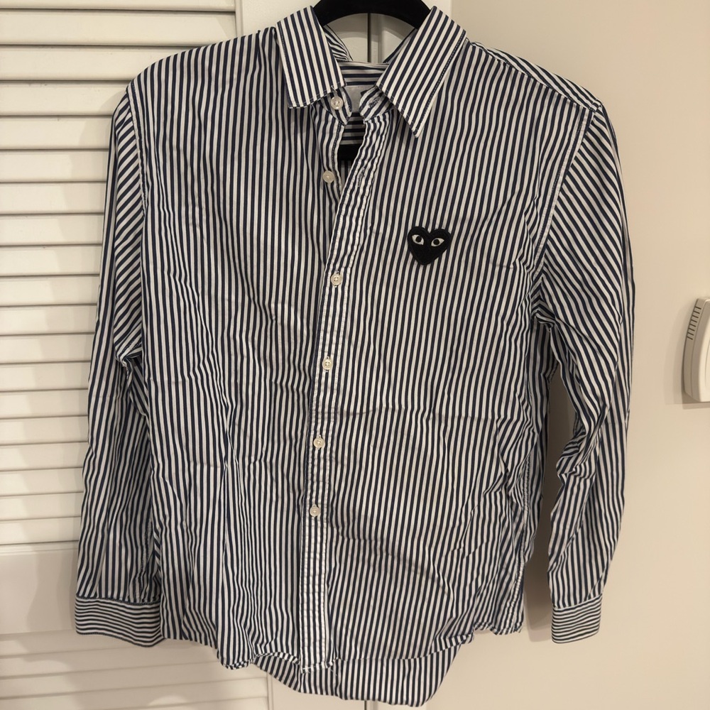Comme des Garcons Navy Striped Shirt with Heart Emblem